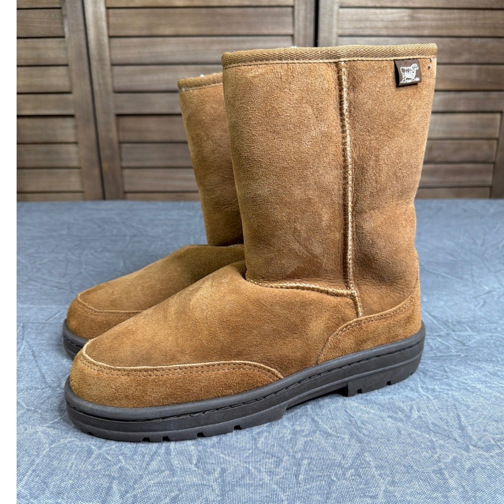 Warmbat Boots Womens 8 Brown Suede Faux Shearling Winter Mid Calf Lug Sole